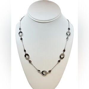 Ann Taylor Silver Tone Long Station Necklace Oval Links Pave Accents